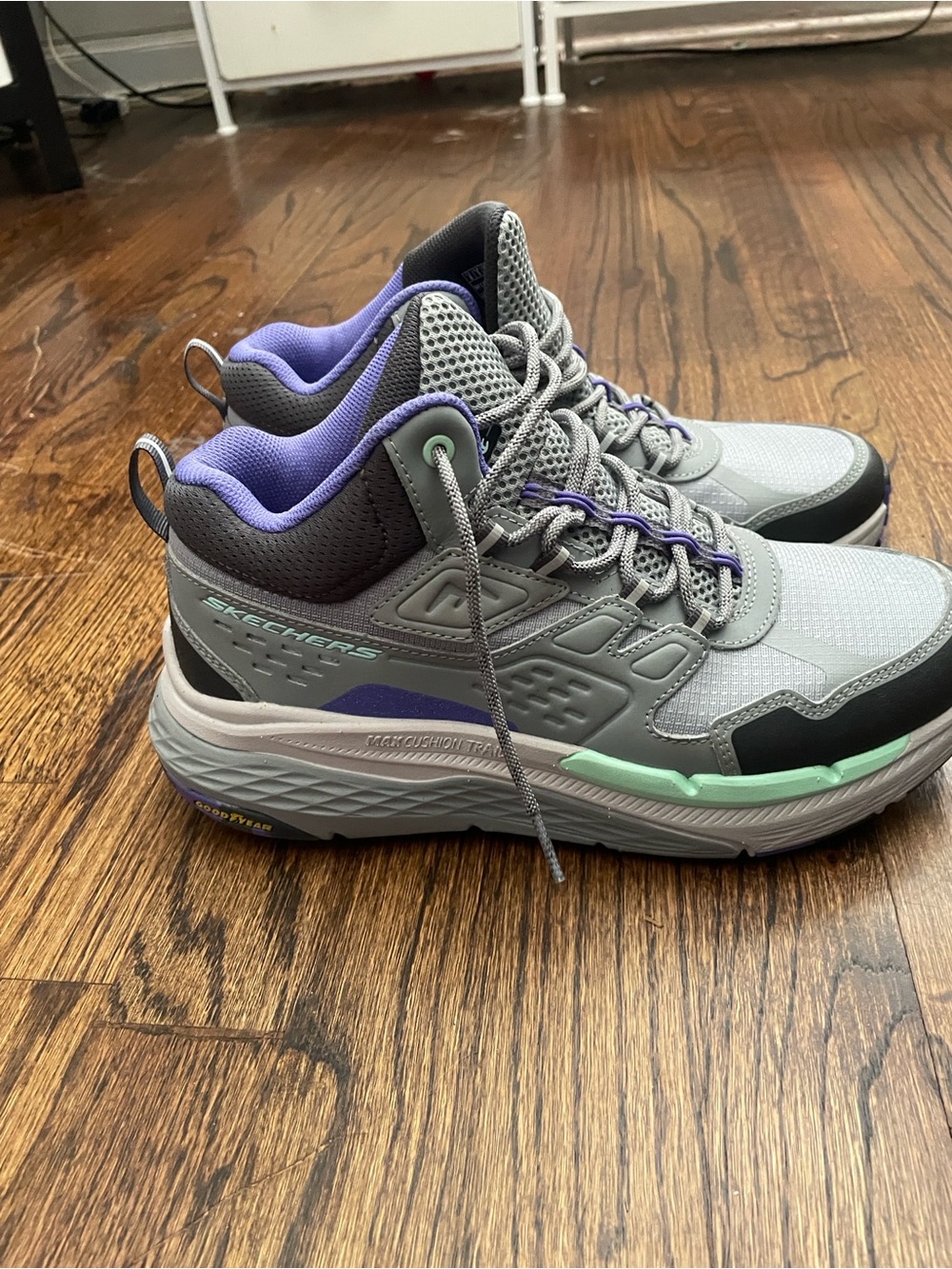 Skechers Gray Trail Sneakers with Purple & Mint Accents Sz 8